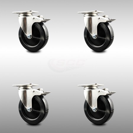 Service Caster 5 Inch 316SS Hard Rubber Wheel Swivel Top Plate Caster Set Total Lock Brake SCC SCC-SS316TTL20S514-HRS-4